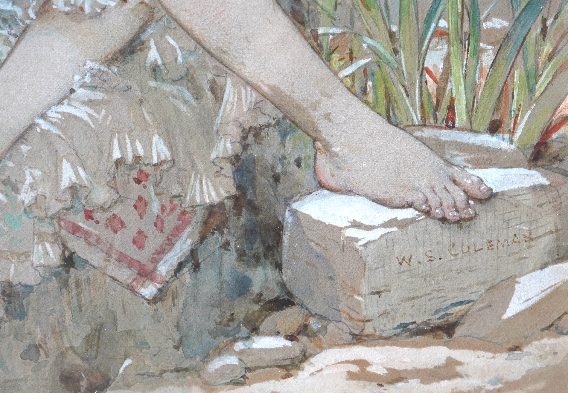 William Stephen Coleman, 1829-1904, Portrait of a seated young girl before a monument and blossom